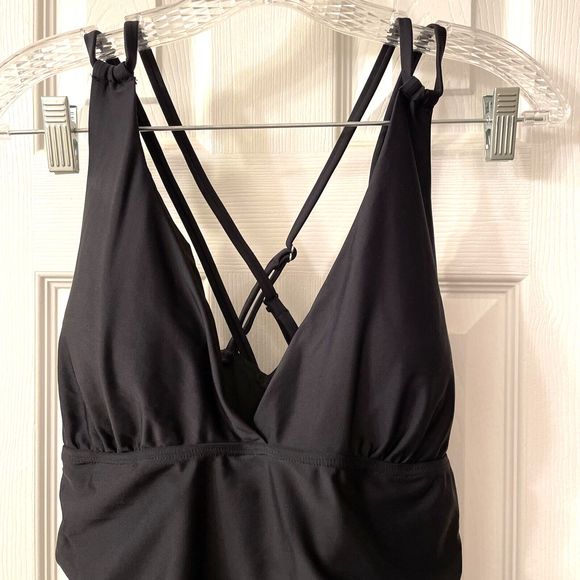 NEW All Sure Women One Piece Bathing Suit Black Size XXL Open Back Ruched Tummy - Picture 6 of 14